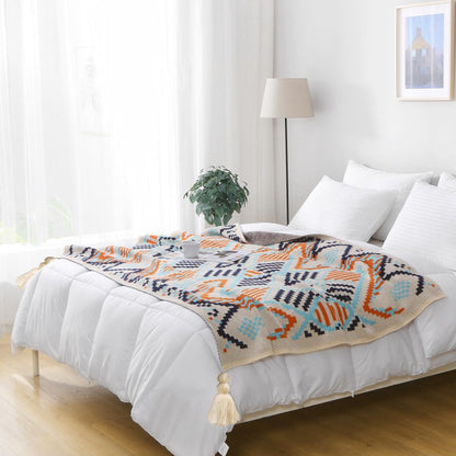 130x170cm Bohemian Woven Throw Blanket - Soft Decorative Sofa Cover with Tassels for Living Room and Bedroom - Home &