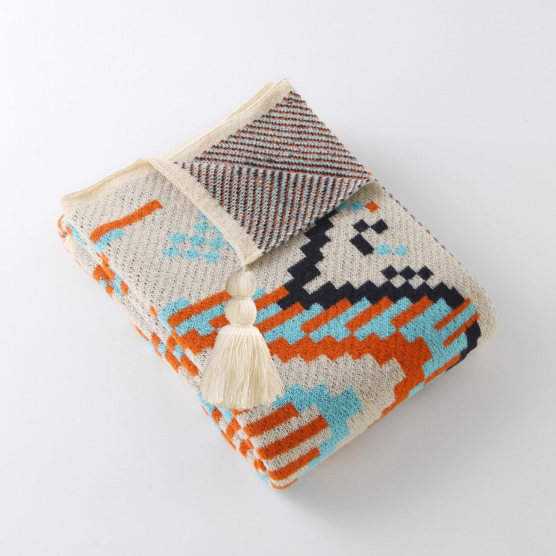 130x170cm Bohemian Woven Throw Blanket - Soft Decorative Sofa Cover with Tassels for Living Room and Bedroom - Home &