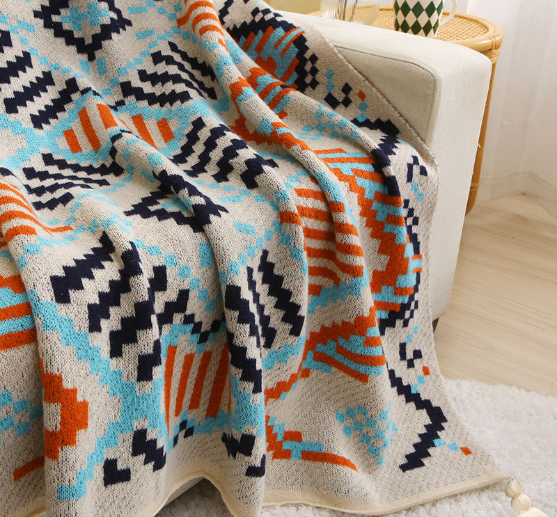 130x170cm Bohemian Woven Throw Blanket - Soft Decorative Sofa Cover with Tassels for Living Room and Bedroom - Home &