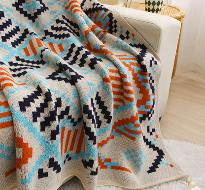 130x170cm Bohemian Woven Throw Blanket - Soft Decorative Sofa Cover with Tassels for Living Room and Bedroom - Home &