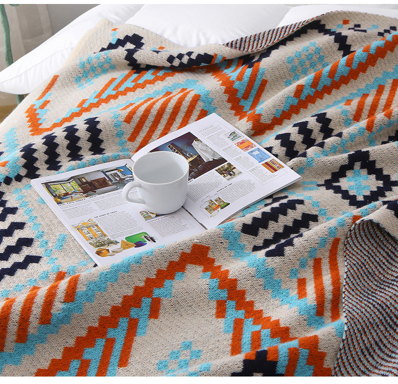 130x170cm Bohemian Woven Throw Blanket - Soft Decorative Sofa Cover with Tassels for Living Room and Bedroom - Home &