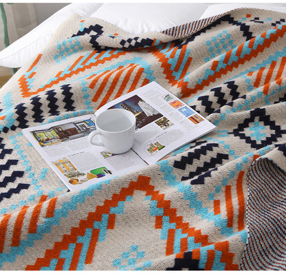 130x170cm Bohemian Woven Throw Blanket - Soft Decorative Sofa Cover with Tassels for Living Room and Bedroom - Home &