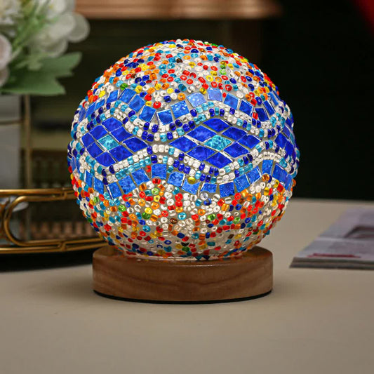 Wavy Blue Handmade Mosaic Glass Lamp - Vibrant Decorative Table Light - Home & Garden > Lighting > Night Lights &