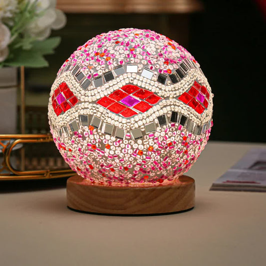Pink Diamond Pattern Handmade Mosaic Glass Lamp - Vibrant Decorative Table Light - Home & Garden > Lighting > Night
