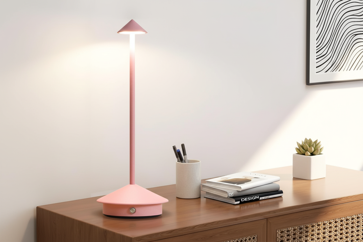Pink Modern Minimalist Aluminum LED Mushroom Night Light - Creative Bedside Atmosphere Lamp for Dining Room and Bedroom