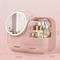 Pink LED Vanity Makeup Organizer with Partition Storage and Touch-Control Mirror - Large Capacity Cosmetic Box