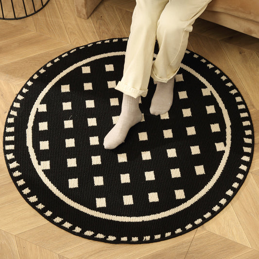 Grunge Black Modern Round Area Rug with Geometric Black and White Pattern - Home & Garden > Rugs > Round Rugs