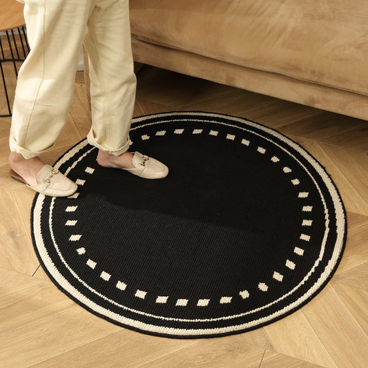Meragh Black Modern Round Area Rug with Geometric Black and White Pattern - Home & Garden > Rugs > Round Rugs