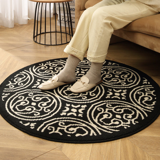 Vine Modern Round Area Rug with Geometric Black and White Pattern - Home & Garden > Rugs > Round Rugs