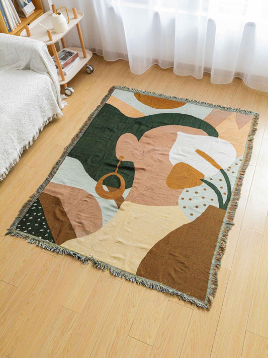 Boho Abstract Woven Blanket – 180x130cm Decorative Throw with Tassel Edges - Home & Garden > Rugs > Floor Rugs
