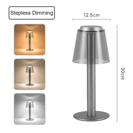 Silver Stylish Transparent Desk Lamp with Touch Control LED Type-C Charging - Simple and Modern Design - Home & Garden
