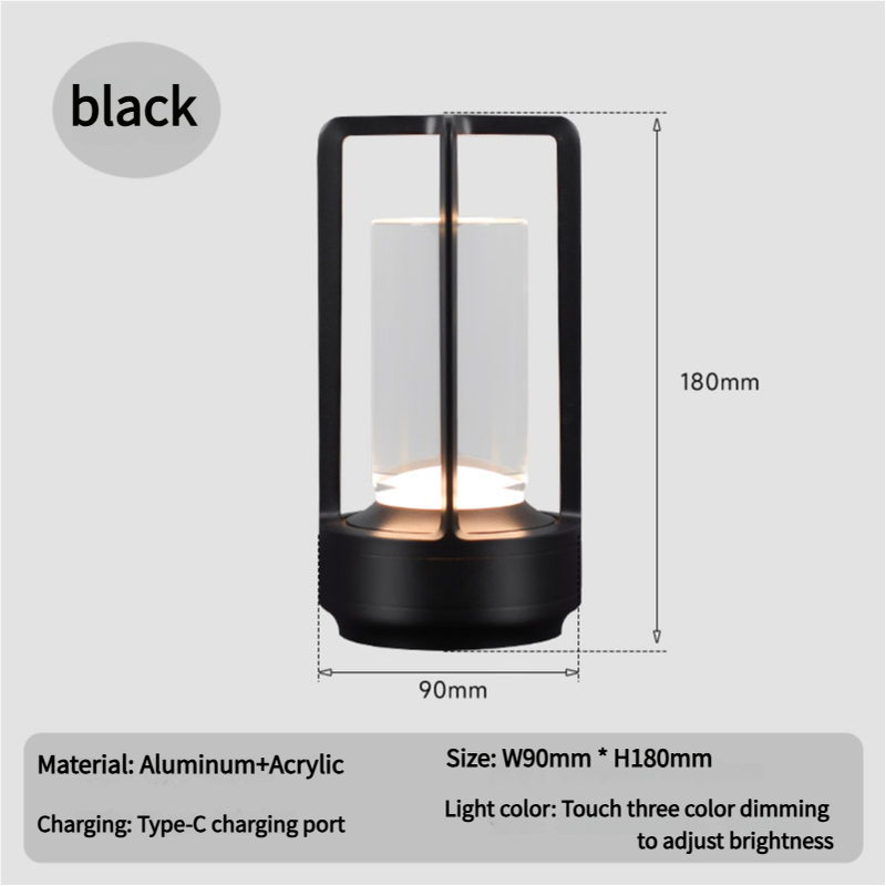 Black Rechargeable Table Lamp Touch Dimming 3 Color LED Light for Bedroom and Office Home & Garden > Lighting > Table