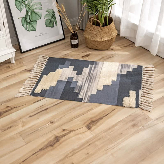 Handwoven Cotton Tassel Floor Rug for Bedroom or Living Room|Soft Modern Geometric Design,60x90cm - Home & Garden >