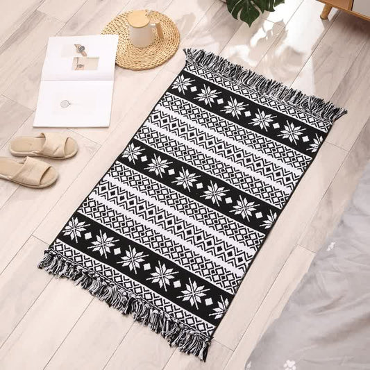 Handwoven Cotton Tassel Floor Rug for Bedroom or Living Room|Soft Modern Geometric Design,60x90cm - Home & Garden >