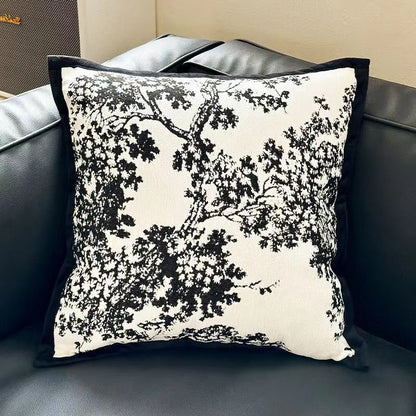 Black Elegant Black & White Tree Print Cushion Cover - Modern Home Decor