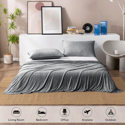 Blue Queen Size 200x150CM Cooling Blanket for Hot Sleepers - Lightweight Breathable All-Season Throw, Hand / Machine Washable