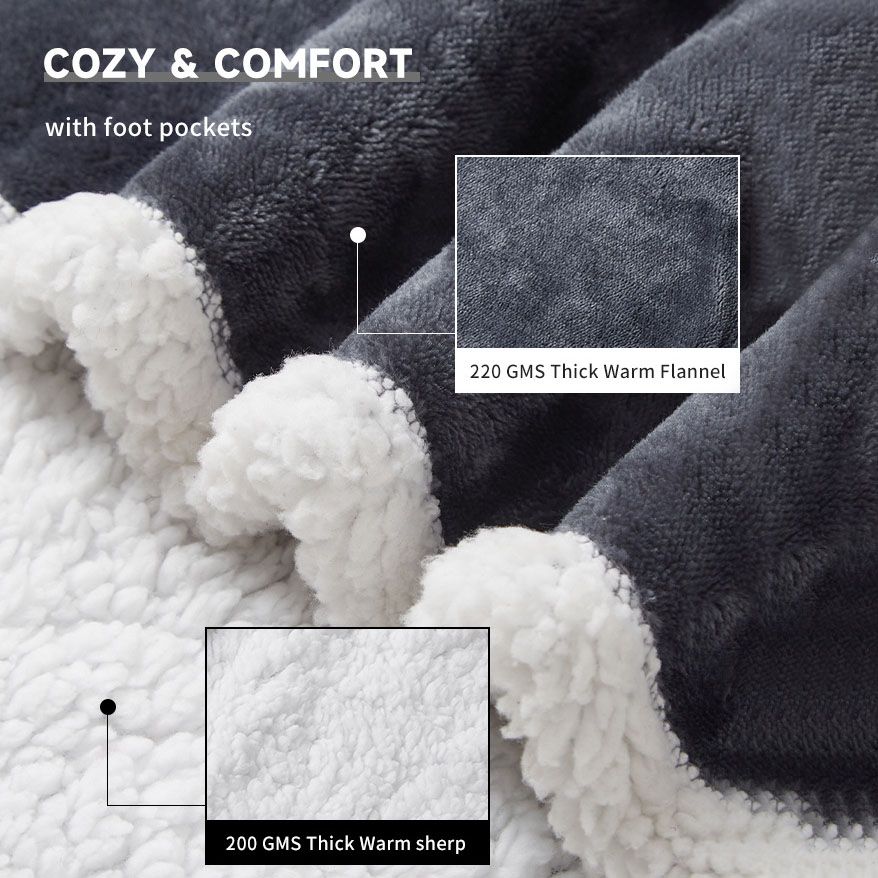 Wearable Electric Heated Blanket with Foot Pocket 127x177cm and Suede Fleece Slippers Set AU 13-14, Winter Warm Home Comfort Bundle