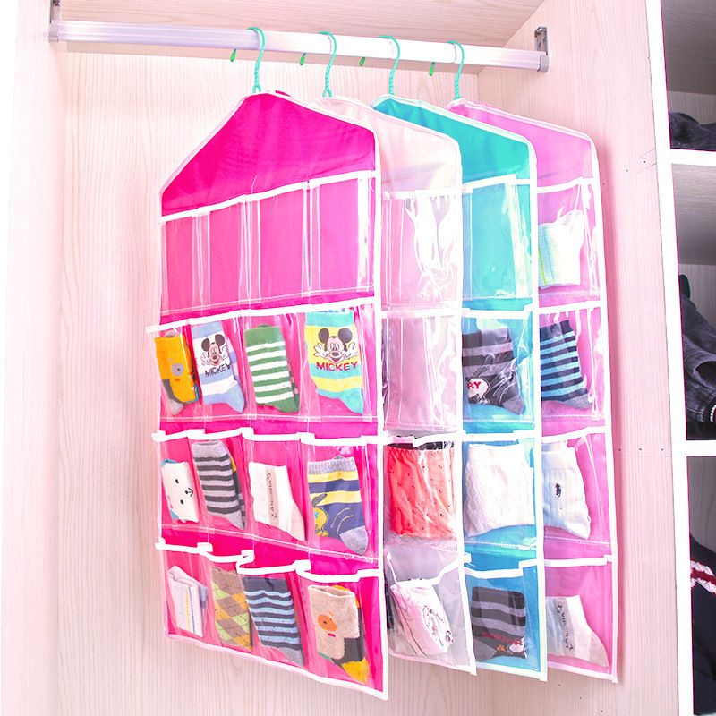 4 Pack Beige Hanging Closet Organizer, Portable 16 Pockets Behind the Door Storage Bag for Underwear, Socks & Small Accessories