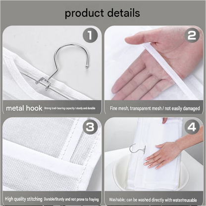 Grey 6-compartment Hanging Handbag Organizer - Double-Sided Non-Woven PVC Storage Bag with Transparent Pockets - Space-Saving Wardrobe Closet Hanger for Purses and Accessories
