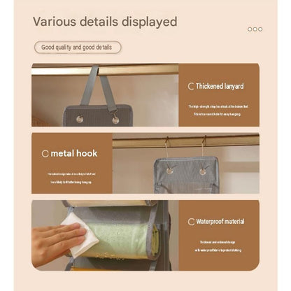 Grey 26-compartment Hanging Clothes Organiser - Double Sided Transparent Wardrobe Storage Bag with Metal Hooks - Space Saving Closet Hanger for Yoga Pants, Leggings, Scarves and Accessories