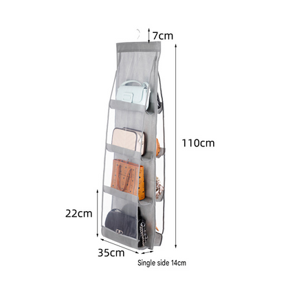 Black Home Organisation Set - 8 Pocket Handbag Hanging Organiser and 26 Slot Yoga Clothes Storage Bag - Double Sided Transparent Wardrobe Closet Hanger for Purses, Leggings, Scarves and Accessories