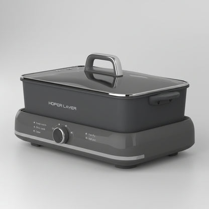 Gray electric pot with a lid on a white background
