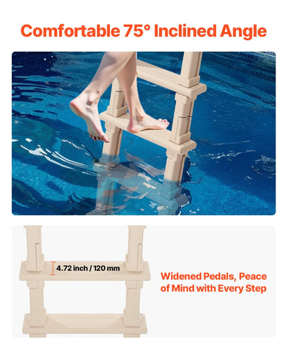 VEVOR 5-Step Inclined Robust Pool Ladder of 2 Handrails for 1219.2-1371.6mm Pool