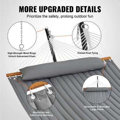 VEVOR Double Quilted Fabric Hammock Two Person Hammock with Stand 480lb Capacity