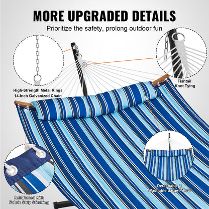 VEVOR Two Person Hammock with Stand Included, Double Hammock with Curved Spreader Bar and Detachable Pillow and Portable Carrying Bag, Perfect for Outdoor Freestanding Hammock, 480lb Capacity