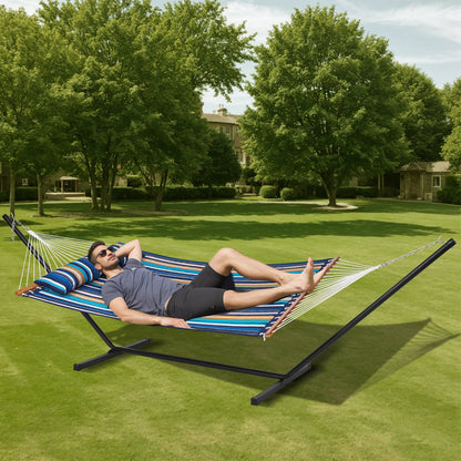 VEVOR Double Quilted Fabric Hammock Two Person Hammock with Stand 480lb Capacity
