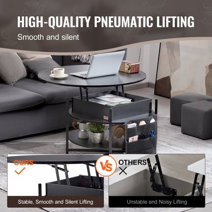 VEVOR Lift Top Coffee Table 35.3’’ Round Coffee Table for Living Room Black - Furniture > Outdoor > Outdoor Dining Sets