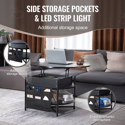 VEVOR Lift Top Coffee Table 35.3’’ Round Coffee Table for Living Room Black - Furniture > Outdoor > Outdoor Dining Sets