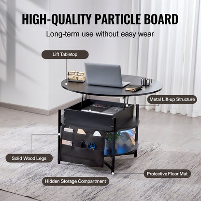 VEVOR Lift Top Coffee Table 35.3’’ Round Coffee Table for Living Room Black - Furniture > Outdoor > Outdoor Dining Sets