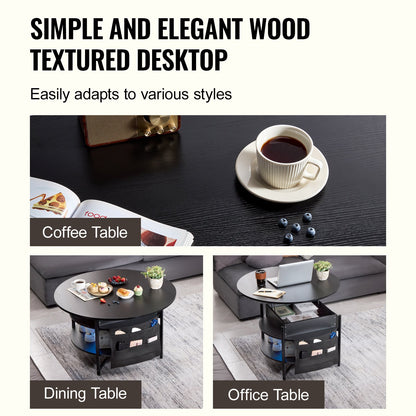 VEVOR Lift Top Coffee Table 35.3’’ Round Coffee Table for Living Room Black - Furniture > Outdoor > Outdoor Dining Sets