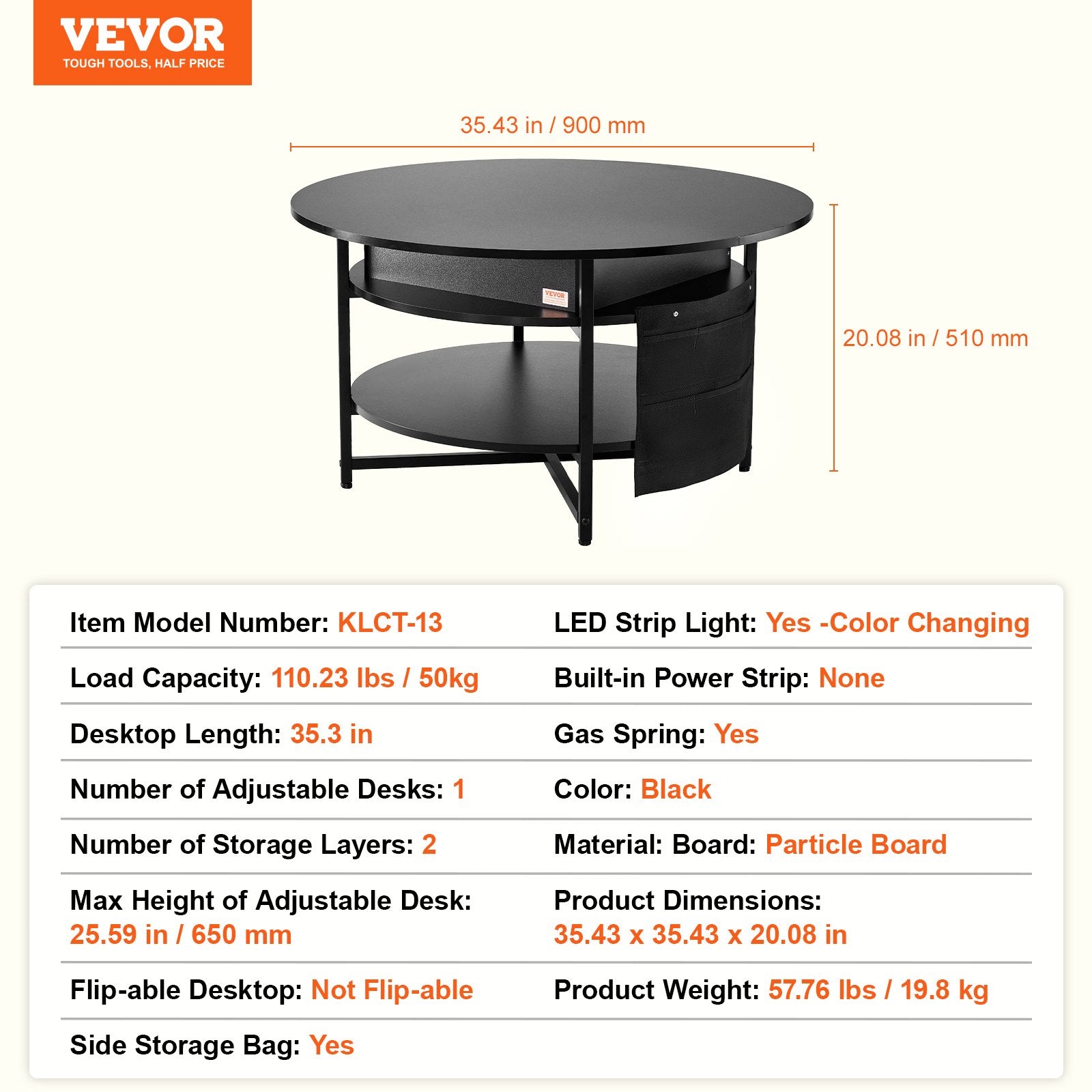 VEVOR Lift Top Coffee Table 35.3’’ Round Coffee Table for Living Room Black - Furniture > Outdoor > Outdoor Dining Sets