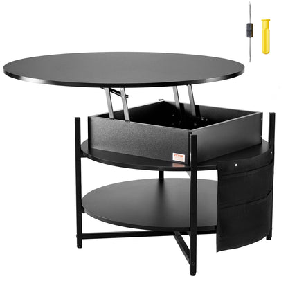 VEVOR Lift Top Coffee Table 35.3’’ Round Coffee Table for Living Room Black - Furniture > Outdoor > Outdoor Dining Sets