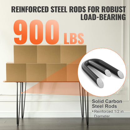 Hairpin Table Legs 0.7M, Set of 4 Desk Legs 408.2KG Load Capacity, Hairpin Desk Legs 3 Rods for Desk Chairs Bench Dining End Table, Solid Carbon Steel Heavy Duty Furniture Legs Black