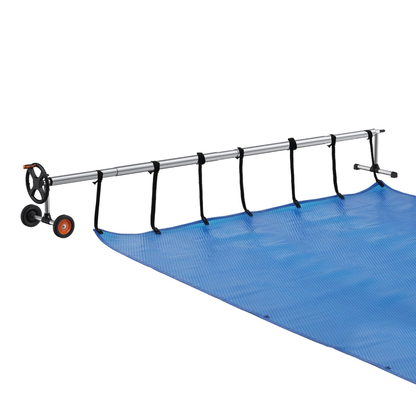 VEVOR Pool Cover Reel, Aluminum Solar Cover Reel 14 ft, Inground Swimming Pool Cover Reel Set with Rubber Wheels and Sandbags, Fits for 3-14 ft Width Swimming Pools