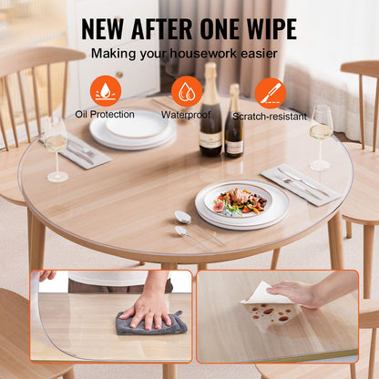 Plastic Table Cover, 48 x 48 Inch 2.0 mm Thick Clear Table Protector, Round PVC Desk Mat, Waterproof & Easy Cleaning Desk Pad Tablecloth, for Office Dresser Dining Room Table Night Stand