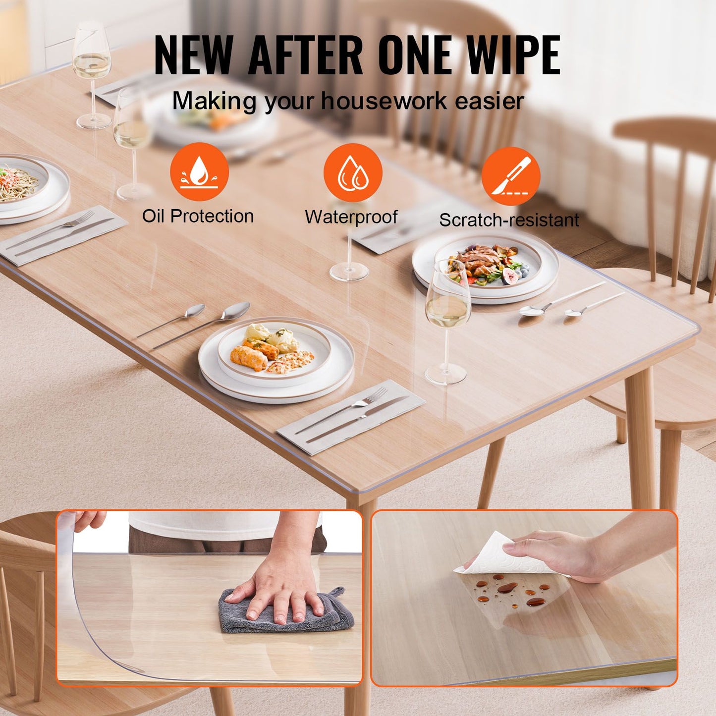 Plastic Table Cover, 42 x 60 Inch 2.0 mm Thick Clear Table Protector, Rectangle PVC Desk Mat, Waterproof & Easy Cleaning Desk Pad Tablecloth, for Office Dresser Dining Room Table Night Stand