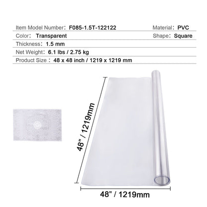 Plastic Table Cover, 48 x 48 Inch 1.5 mm Thick Clear Table Protector, Square PVC Desk Mat, Waterproof & Easy Cleaning Desk Pad Tablecloth, for Office Dresser Dining Room Table Night Stand
