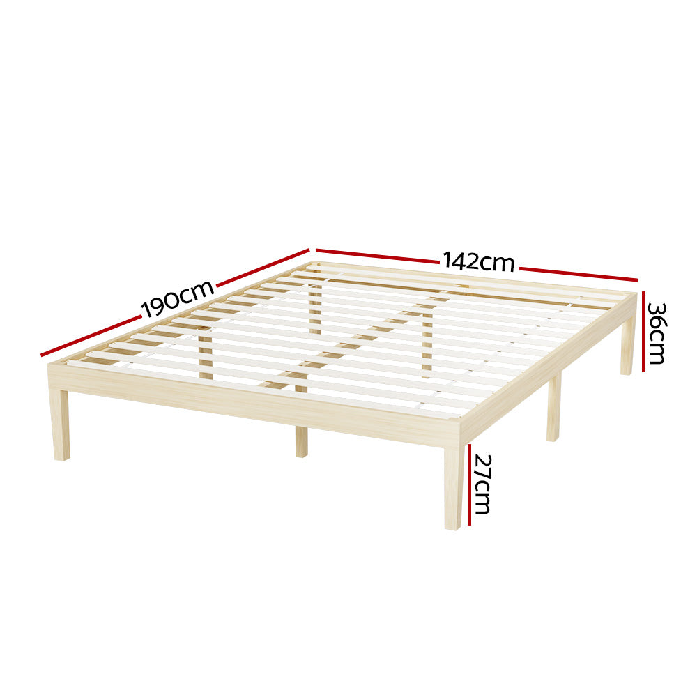 Artiss Bed Frame Double Size Wooden Base Mattress Platform Timber Pine BRUNO - Furniture > Bedroom > Beds & Bed Frames