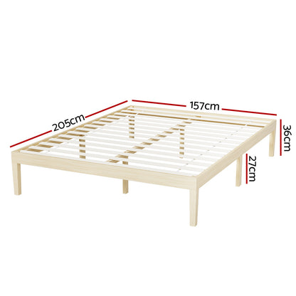 Artiss Bed Frame Queen Size Wooden Base Mattress Platform Timber Pine BRUNO - Furniture > Bedroom > Beds & Bed Frames