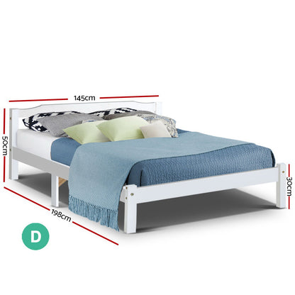 Artiss Bed Frame Double Size Wooden White LEXI - Furniture > Bedroom > Beds & Bed Frames