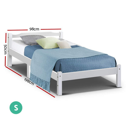 Artiss Bed Frame Single Size Wooden White LEXI Furniture > Bedroom > Beds & Bed Frames