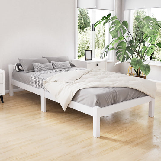 Artiss Bed Frame Single Size Wooden White LEXI - Furniture > Bedroom > Beds & Bed Frames