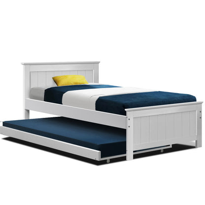 Artiss Bed Frame King Single Size Wooden Trundle Daybed White ELVIS - Furniture > Bedroom > Beds & Bed Frames