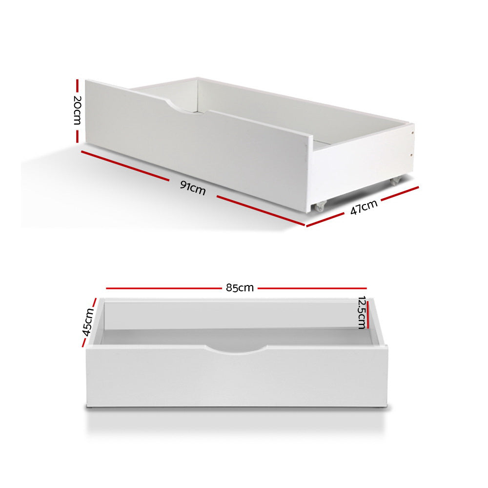 Artiss 2x Bed Frame Storage Drawers Trundle White - Furniture > Bedroom
