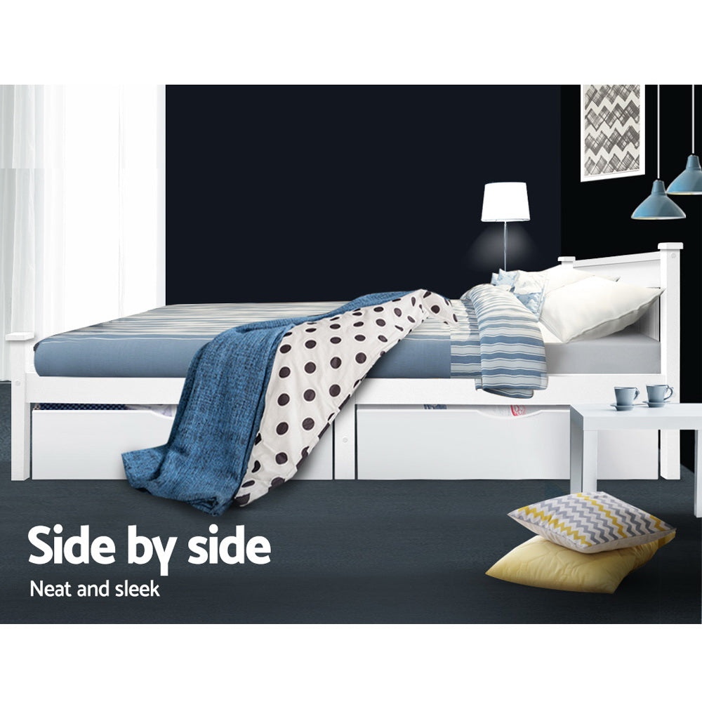 Artiss 2x Bed Frame Storage Drawers Trundle White - Furniture > Bedroom