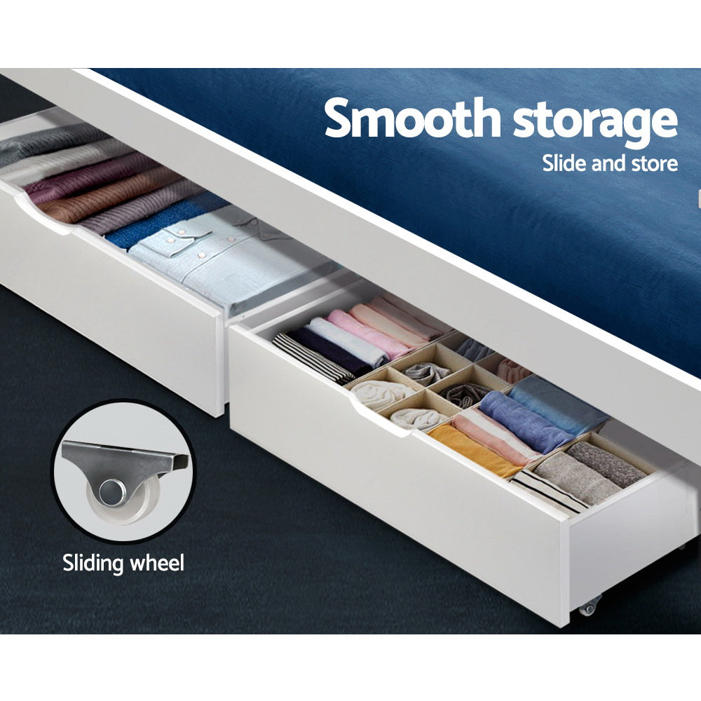 Artiss 2x Bed Frame Storage Drawers Trundle White - Furniture > Bedroom
